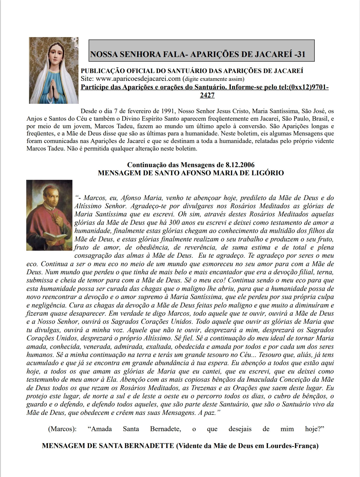 Boletim Jornal de Mensagens de Nossa Senhora Nº 31 Boletim Jornal de Mensagens de Nossa Senhora Nº 31